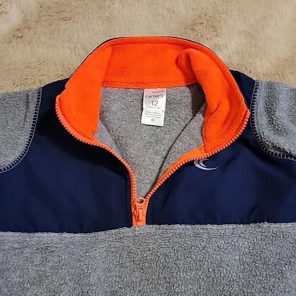 CARTER'S 2-PIECE BLUE AND GRAY FLEECE PULLOVER AND PANTS, SIZE 12 MONTHS